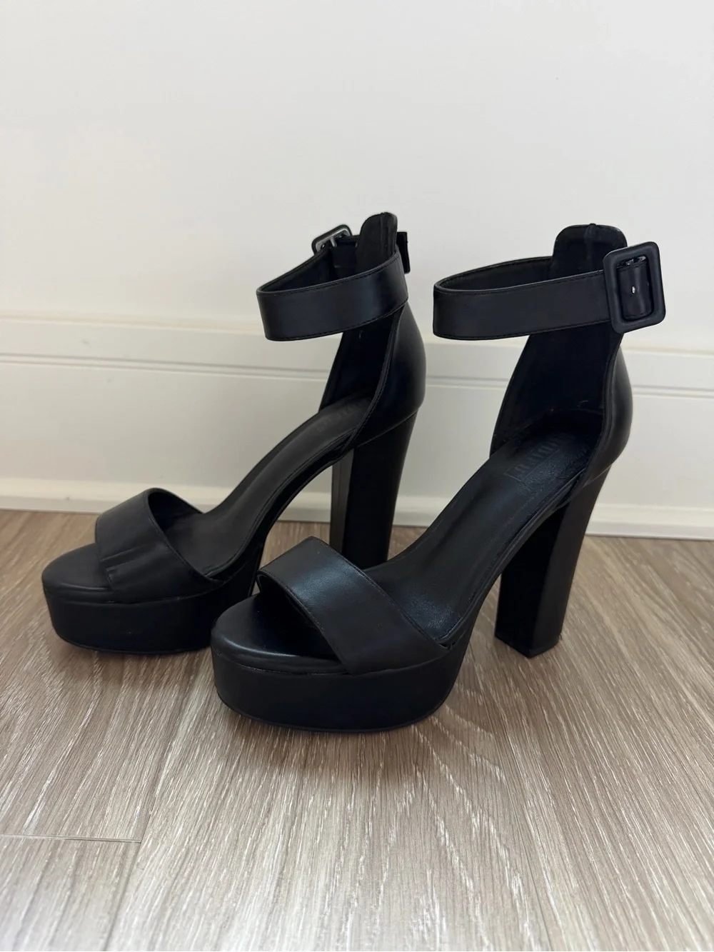 Black Platform Ankle-Strap High Heel Sandals